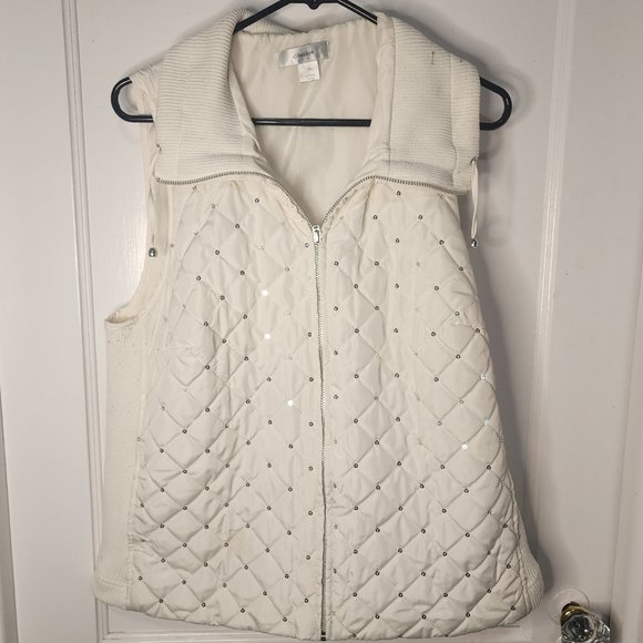 Cj Banks‎ White Sleeveless Winter Vest Zip Up Women's Size Large - Picture 1 of 6